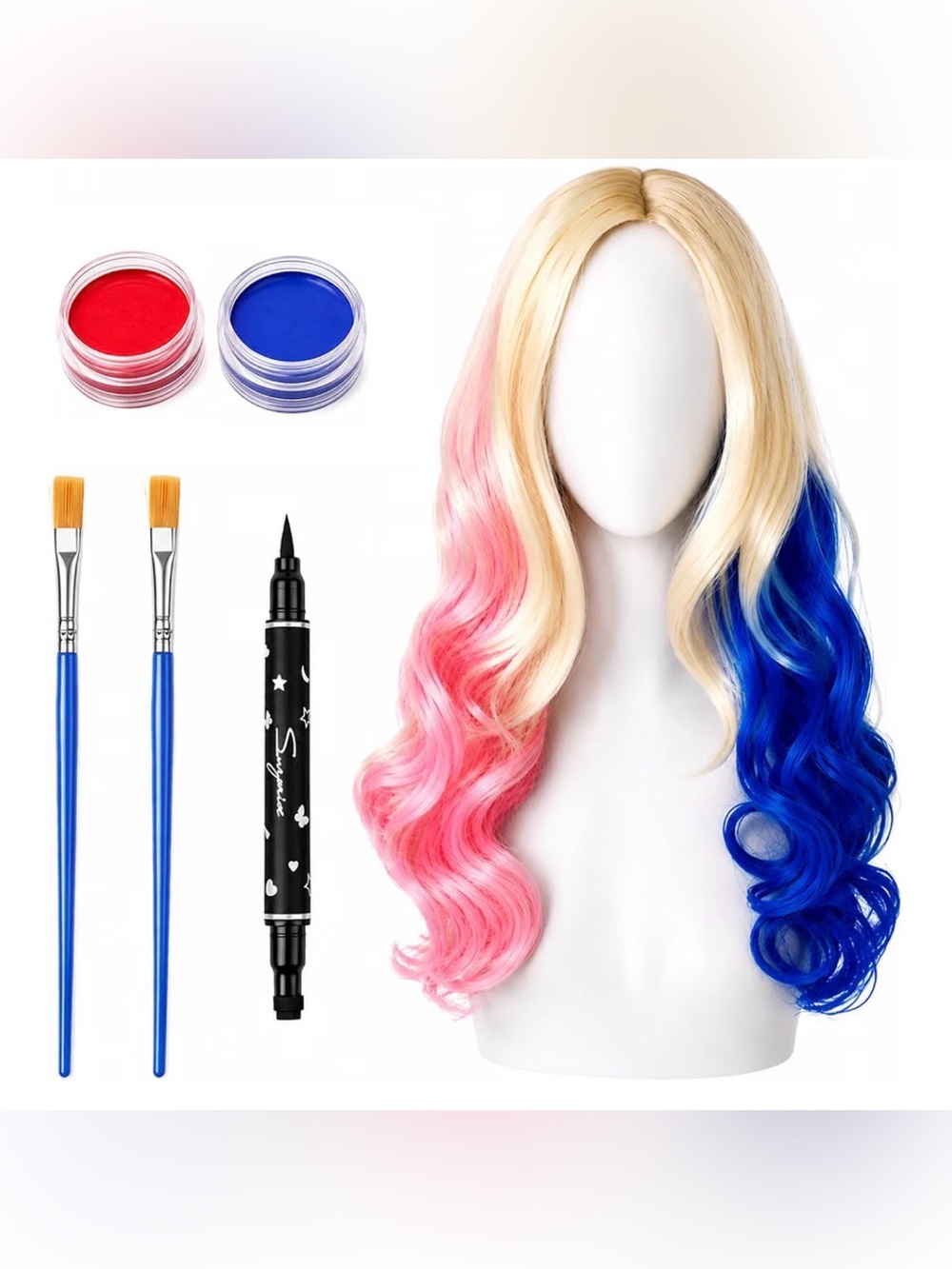 ✨New Harley Quinn Costume Wig & Makeup Set 🩷💙